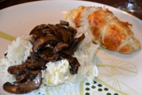 stuffed chicken breast rollatini with rice and mushrooms