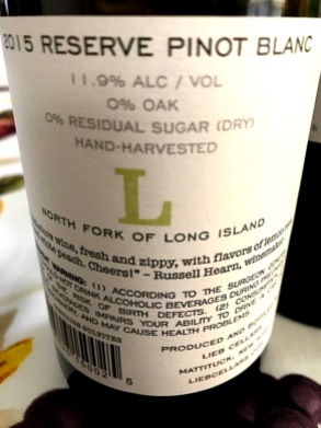 Lieb Cellars Pinot Blanc back label